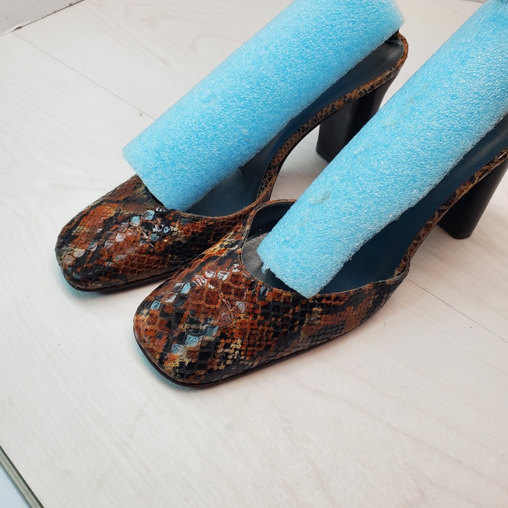 Nina Ankle Strap Heels Snake Print Square Toe Block Heel Women's‎ Shoes 8.5M